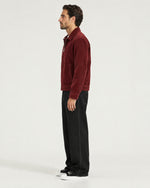 Romimi Corduroy Harrington in Burgundy, side view, worn