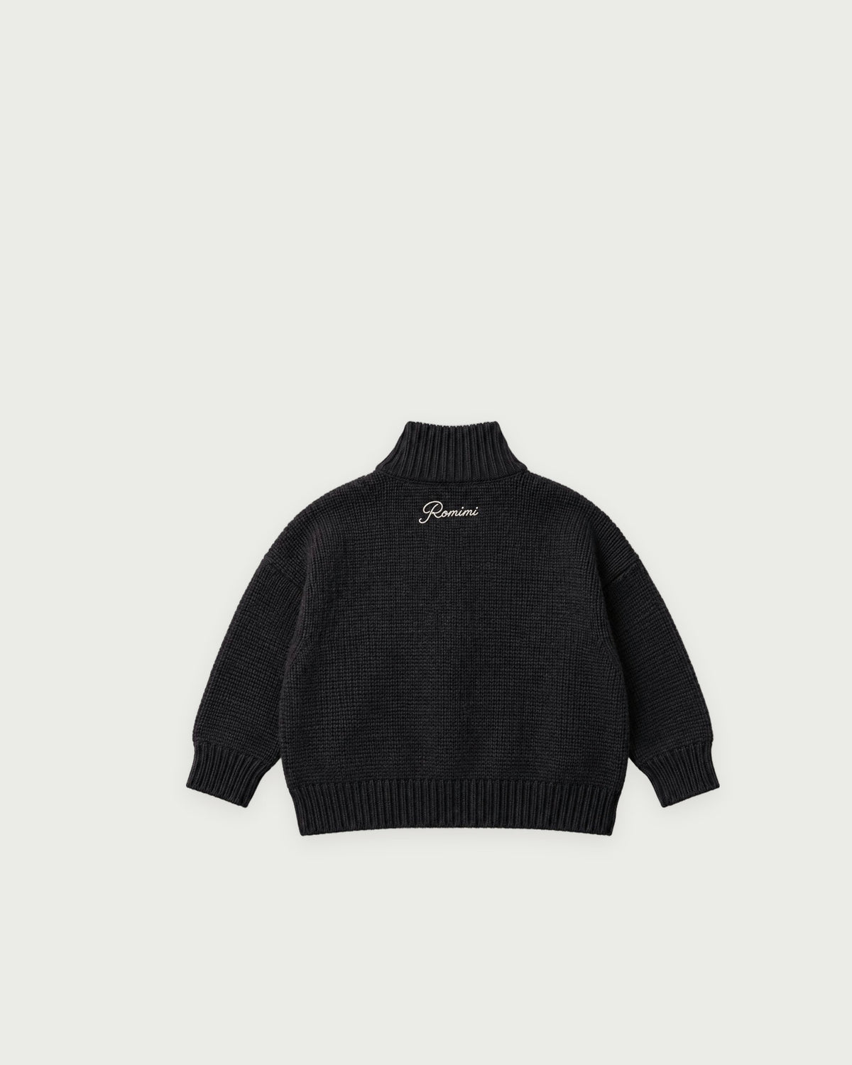 Romimi Core Zip Sweater in Black, kids product shot, back view