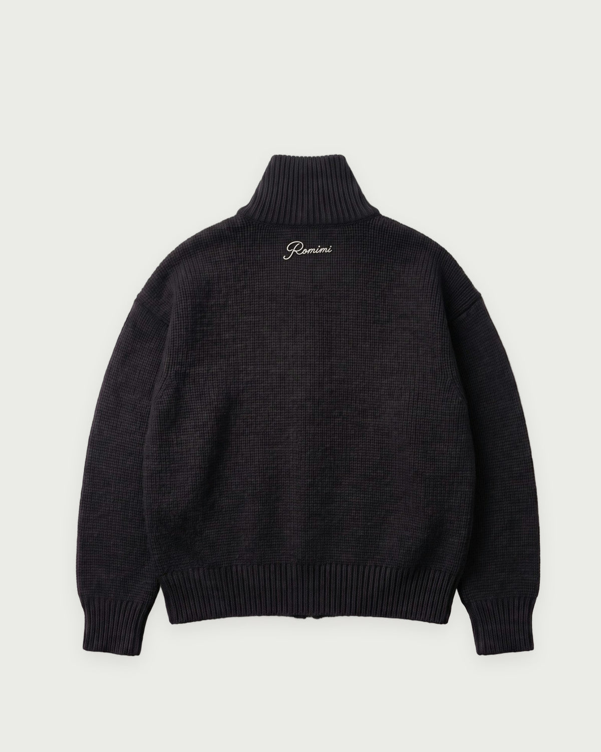 Romimi Core Zip Sweater in Black, adult product shot, back view