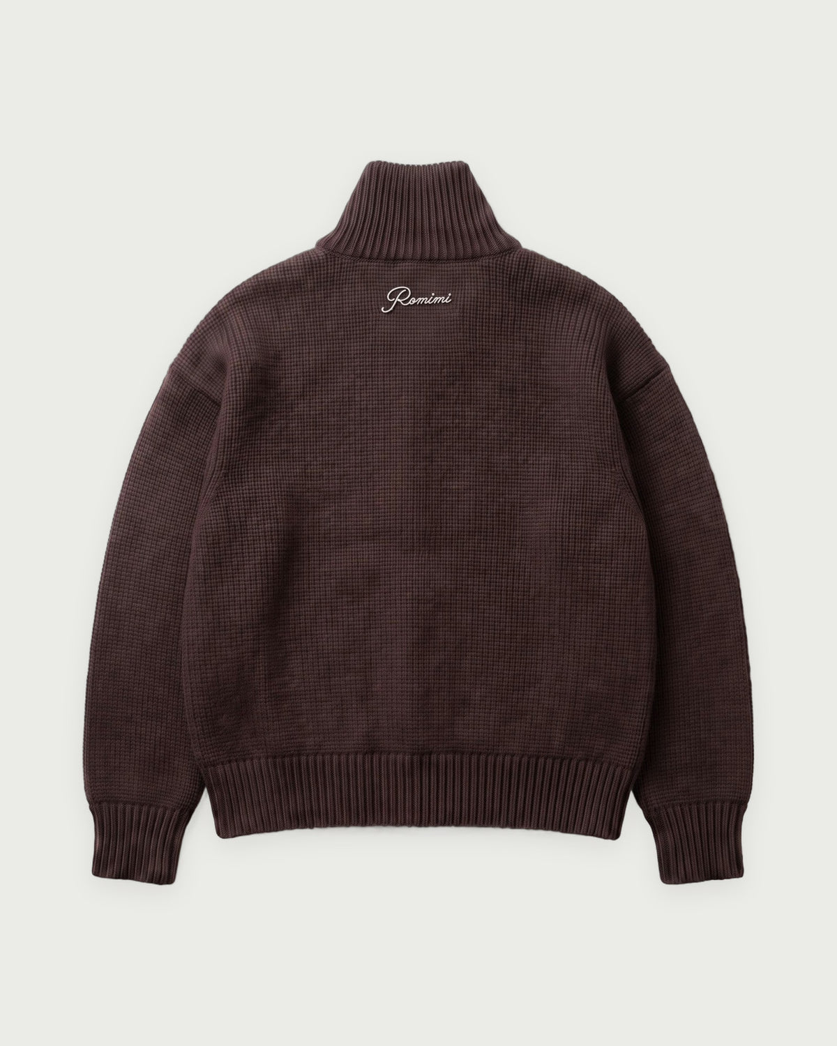 Romimi Core Zip Sweater in Chocolat, adult product shot, back view