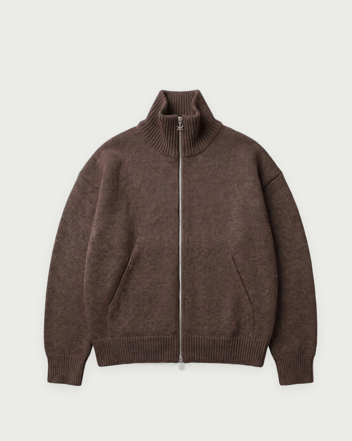 Romimi Core Zip Sweater in Chocolat, adult product shot, front view