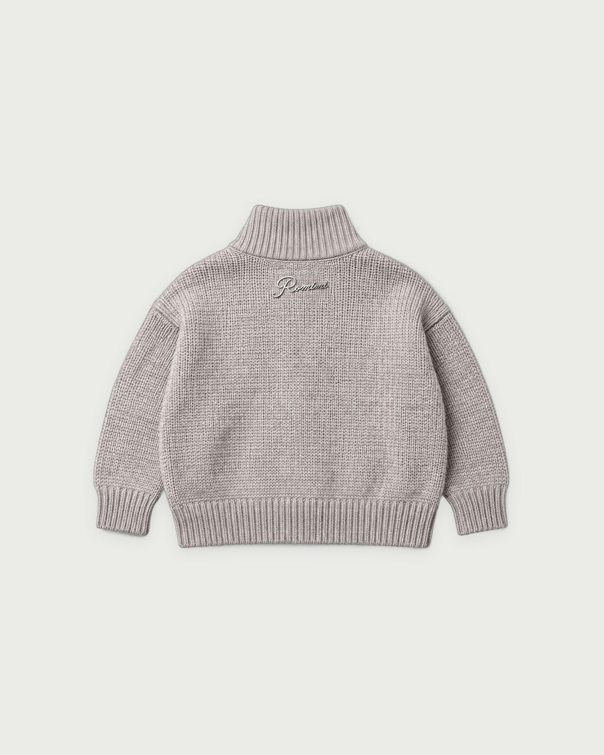 Romimi Core Zip Sweater in Grey Melange, kids product shot, back view