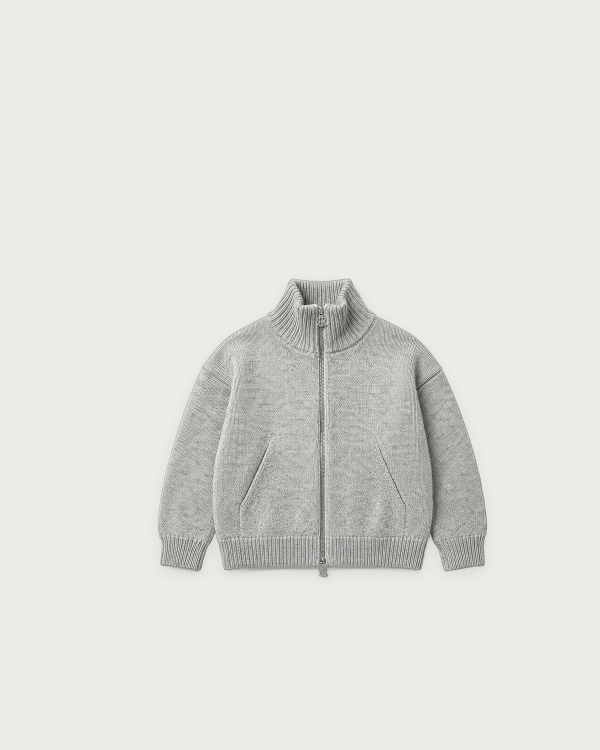 Romimi Core Zip Sweater in Grey Melange, kids product shot, front view