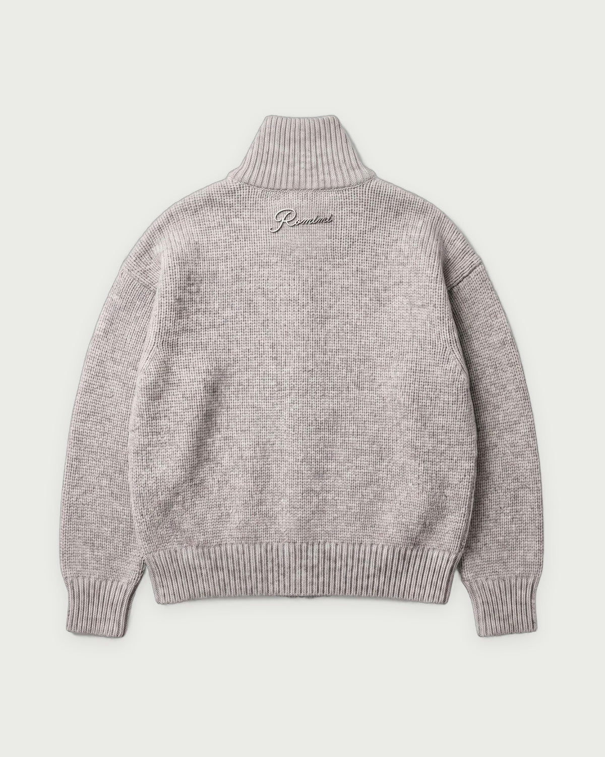 Romimi Core Zip Sweater in Grey Melange, adult product shot, back view