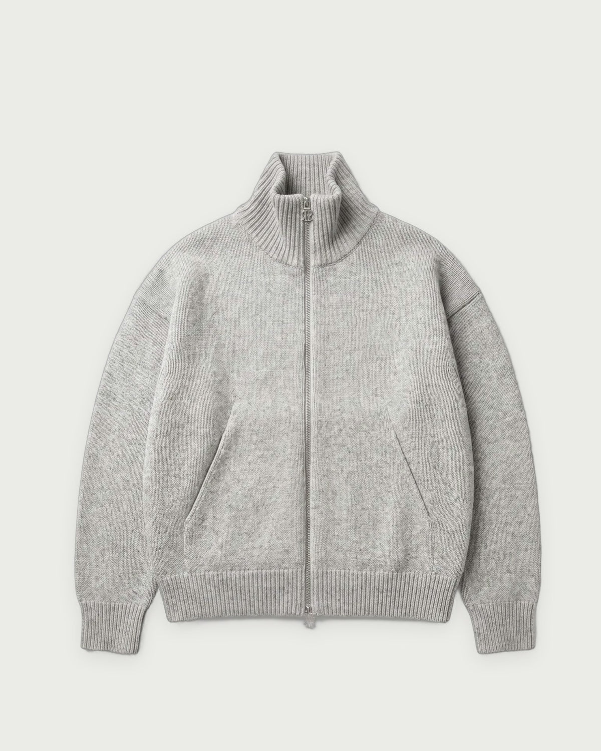 Romimi Core Zip Sweater in Grey Melange, adult product shot, front view