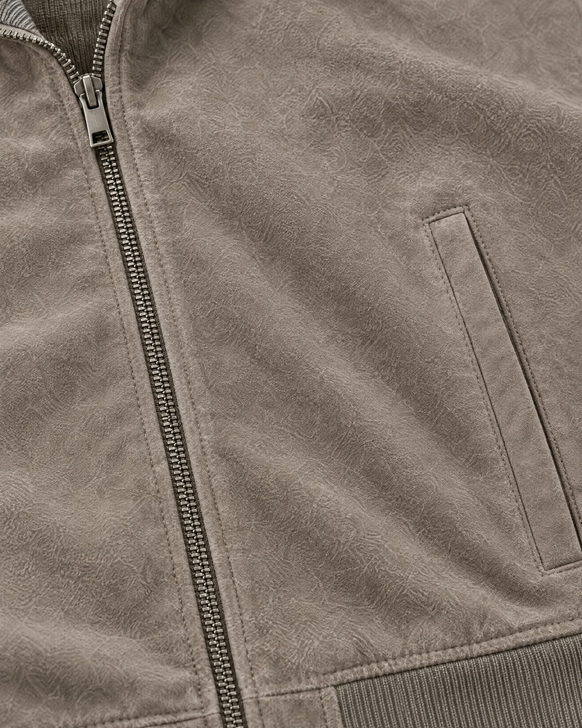 Romimi Faux Suede Bomber in Grey, fabric close-up