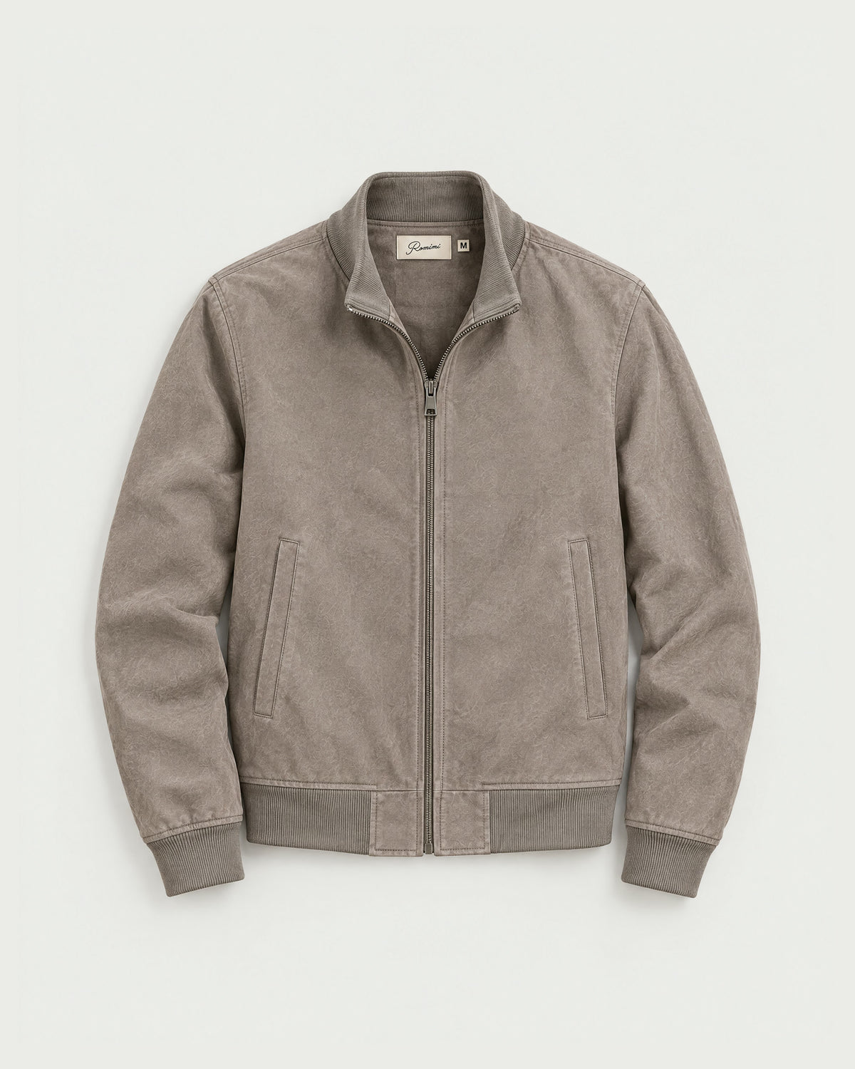 Romimi Faux Suede Bomber in Grey, front view