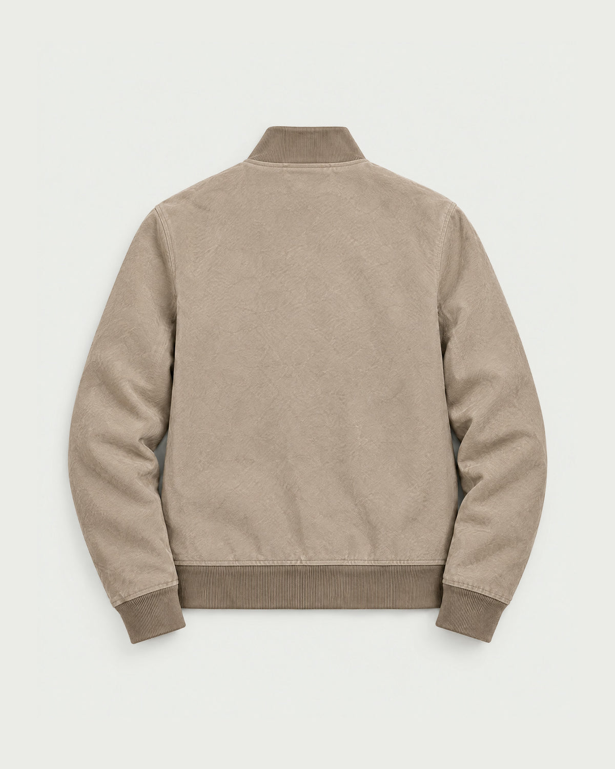 Romimi Faux Suede Bomber in Taupe, back view