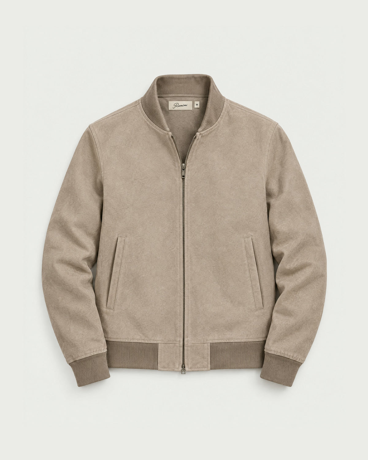 Romimi Faux Suede Bomber in Taupe, front view