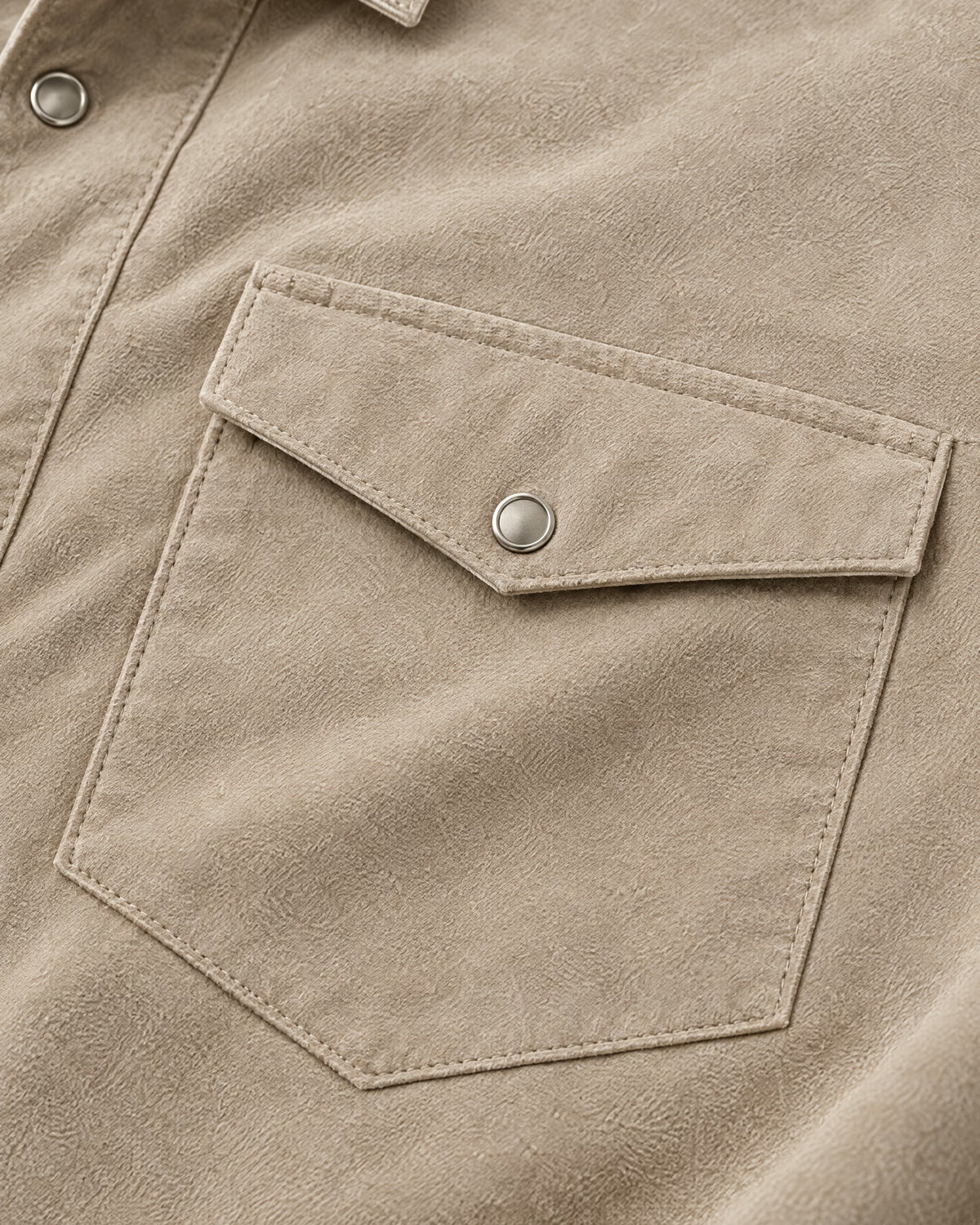 Romimi Faux Suede Overshirt in Beige, fabric close-up