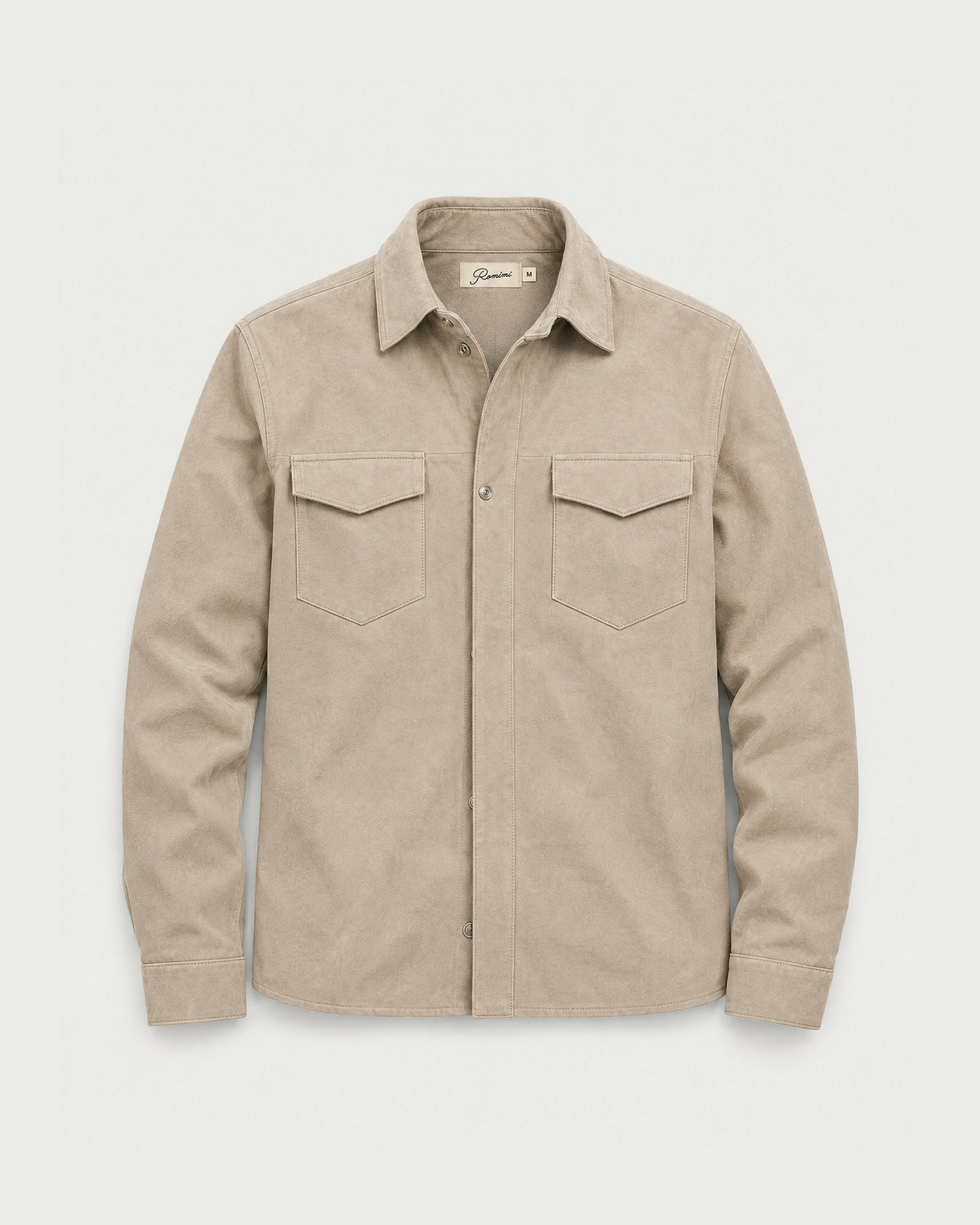 Romimi Faux Suede Overshirt in Beige, front view