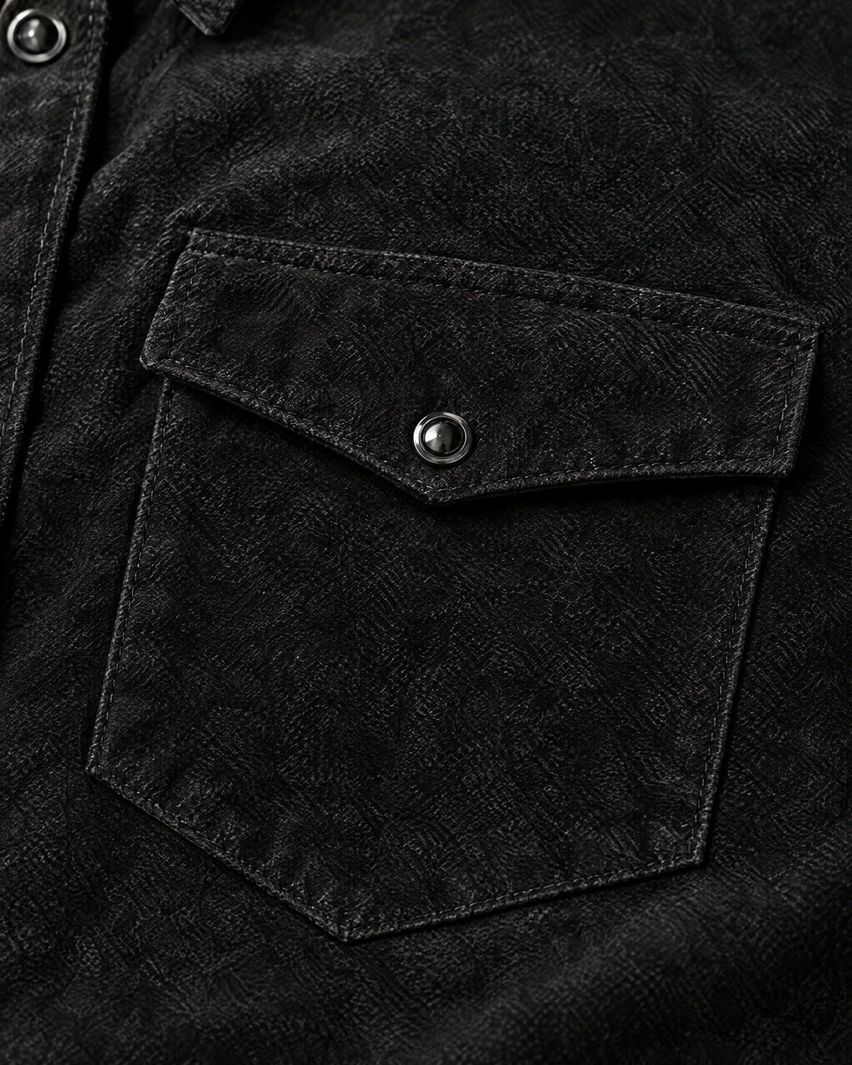 Romimi Faux Suede Overshirt in Black, fabric close-up