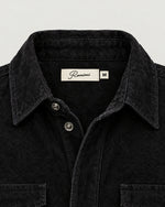 Romimi Faux Suede Overshirt in Black, label close-up