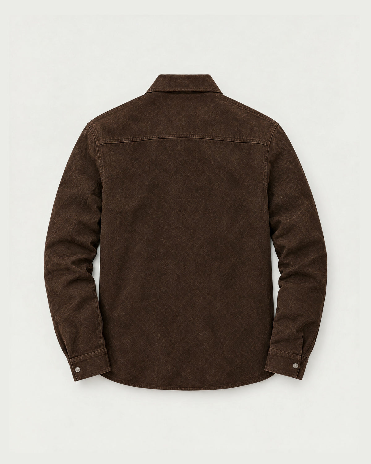 Romimi Faux Suede Overshirt in Chocolate, back view