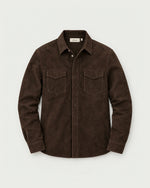 Romimi Faux Suede Overshirt in Chocolate, front view