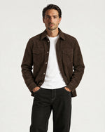 Romimi Faux Suede Overshirt in Chocolate, worn