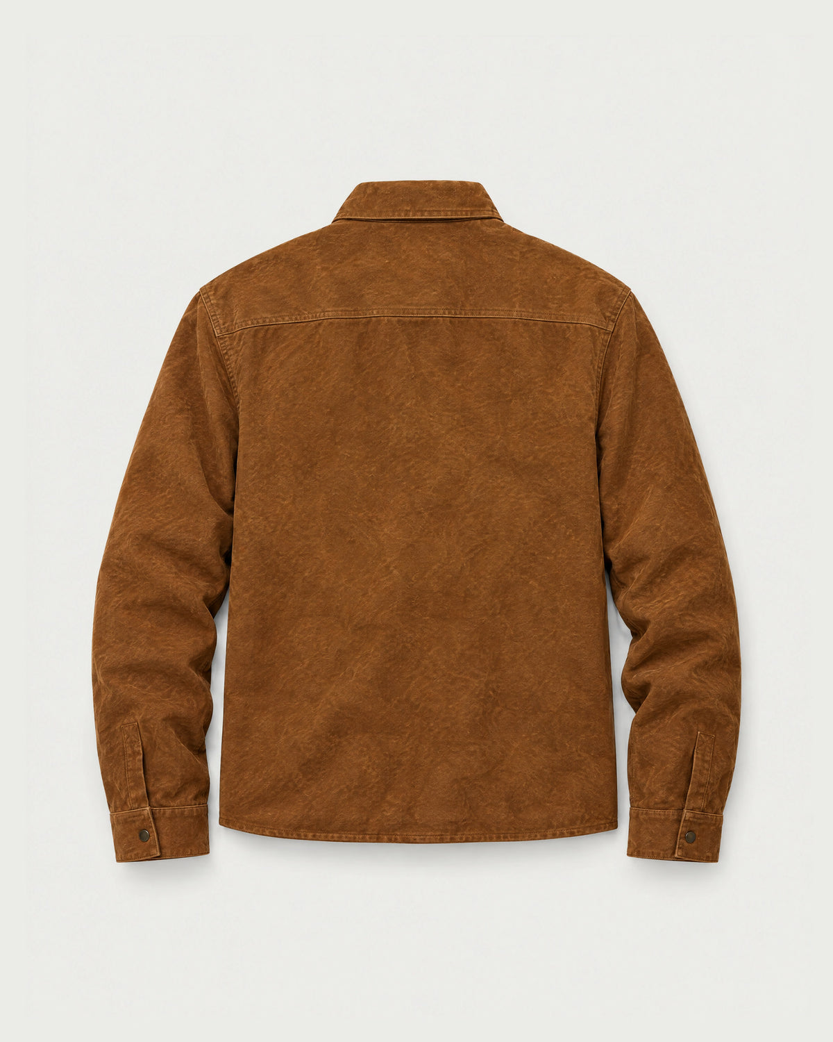 Romimi Faux Suede Overshirt in Cognac, back view