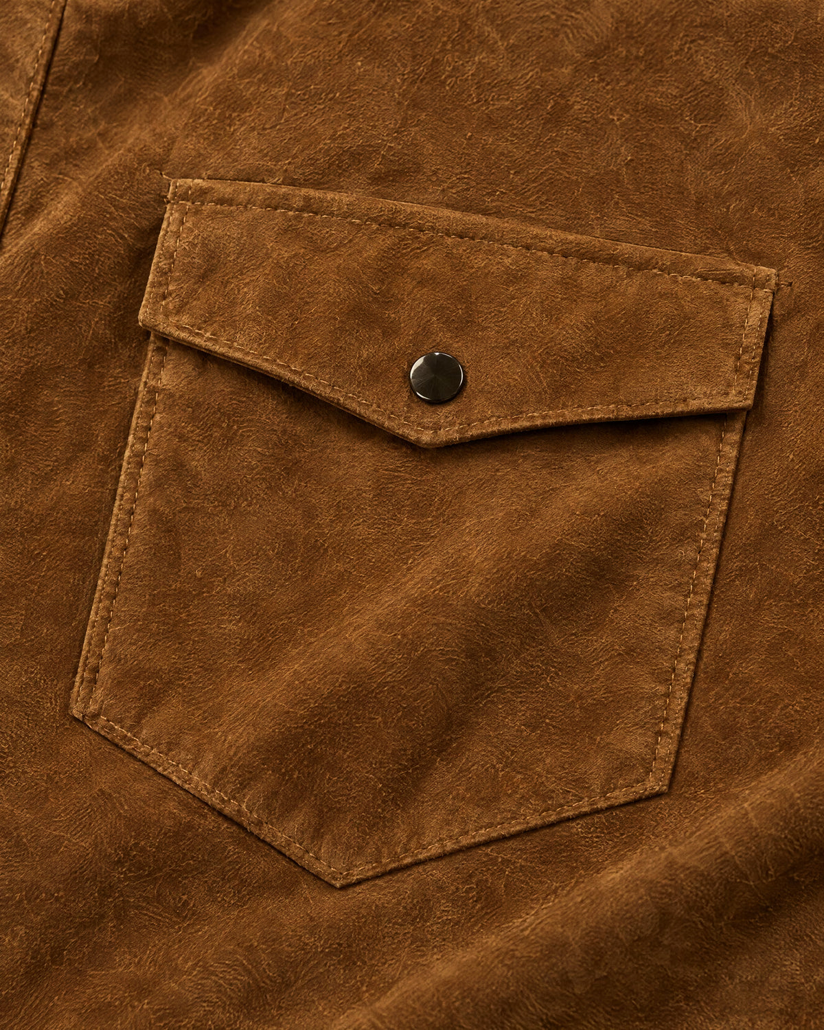 Romimi Faux Suede Overshirt in Cognac, fabric close-up