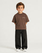 Little boy wearing the Romimi Graphic Tee - Chocolat, front view