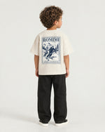 Little boy wearing the Romimi Graphic Tee - Beige, back view