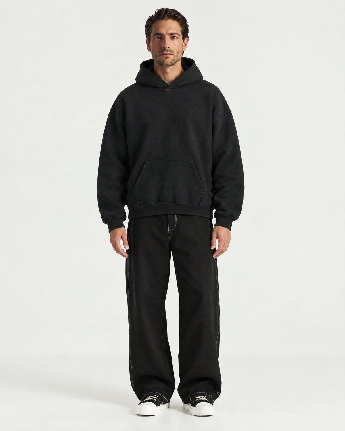 Romimi Heavyweight Hoodie in Black, worn
