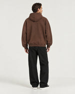 Romimi Heavyweight Hoodie in Chocolate, back view, worn