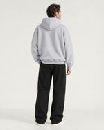 Romimi Heavyweight Hoodie in Grey Melange, back view, worn