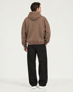 Romimi Heavyweight Hoodie in Mocha, back view, worn