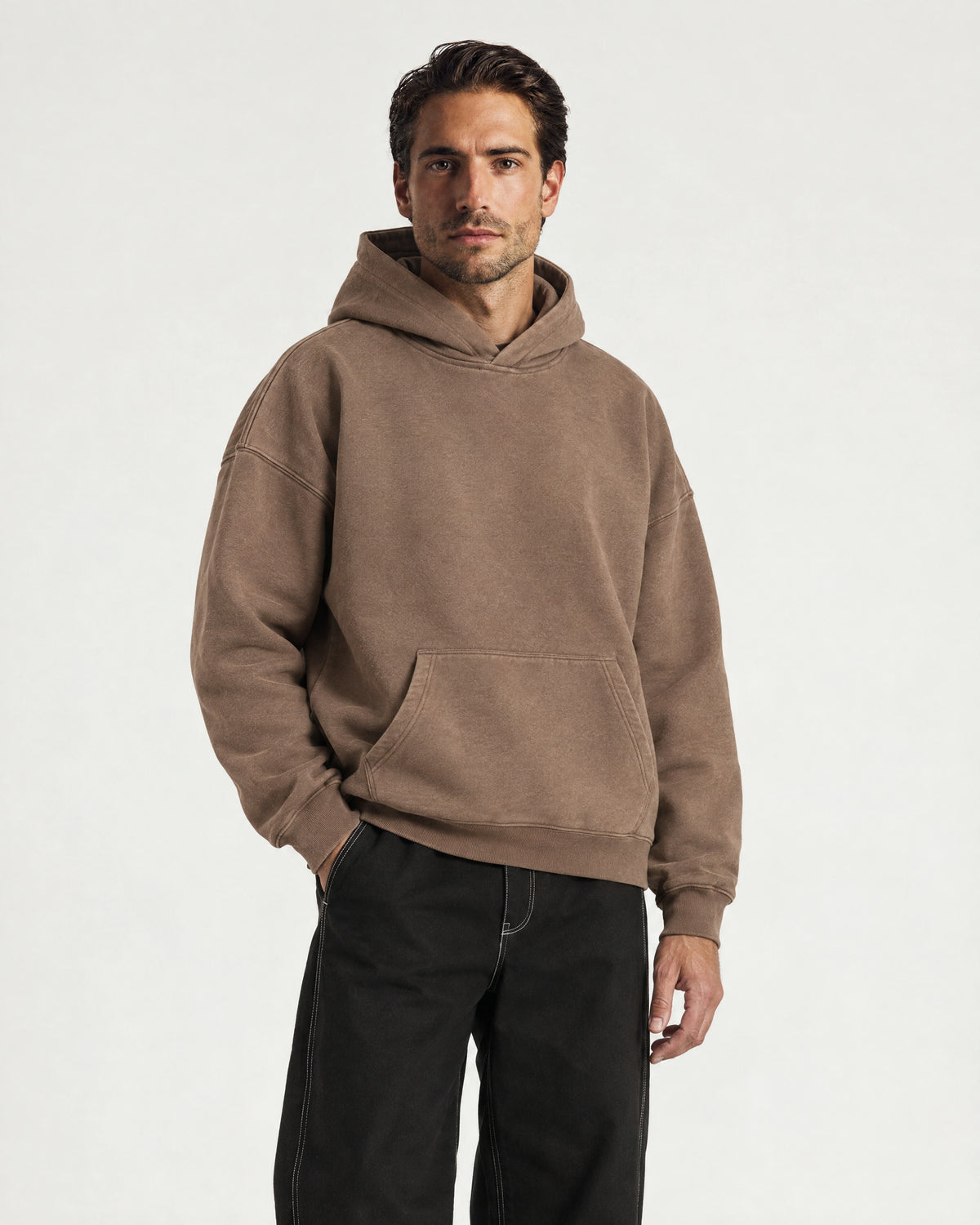Romimi Heavyweight Hoodie in Mocha, worn