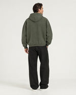 Romimi Heavyweight Hoodie in Olive, back view, worn