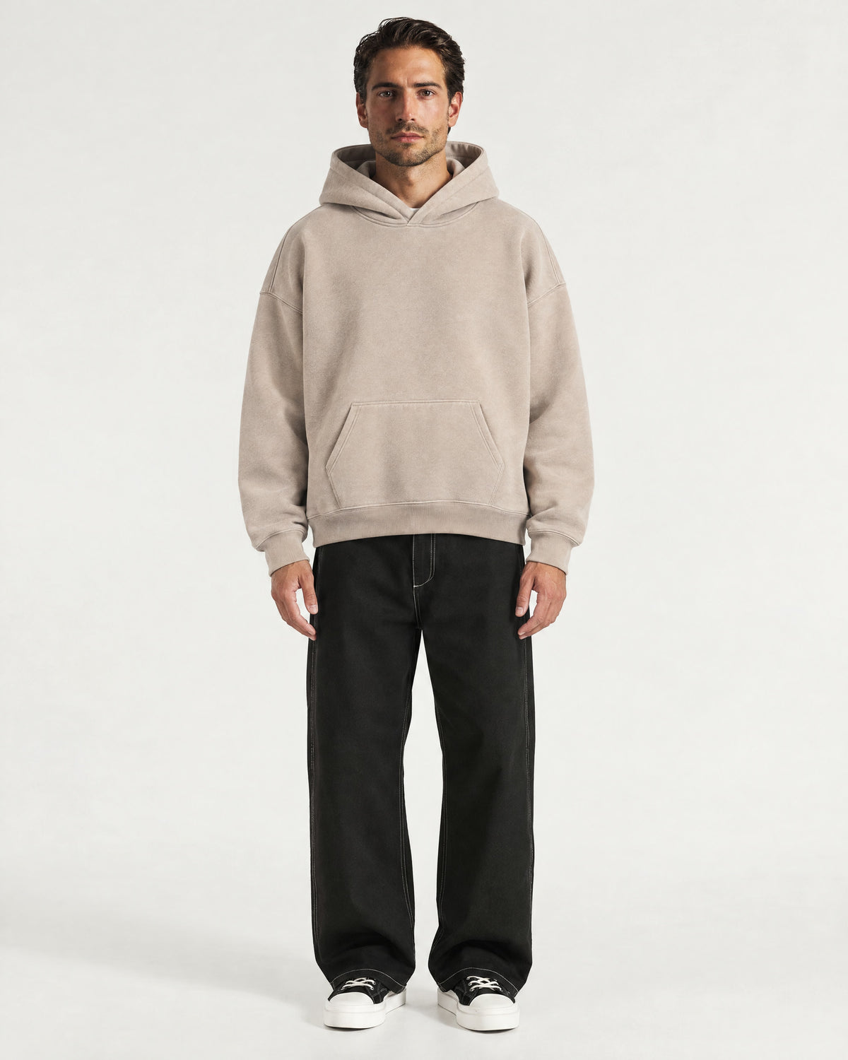 Romimi Heavyweight Hoodie in Sand, worn