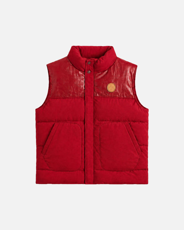 Romimi Heritage Gilet in burgundy, kids product shot, front view
