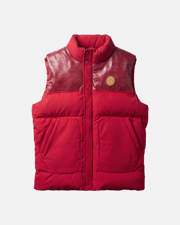 Romimi Heritage Gilet in burgundy, men product shot, front view