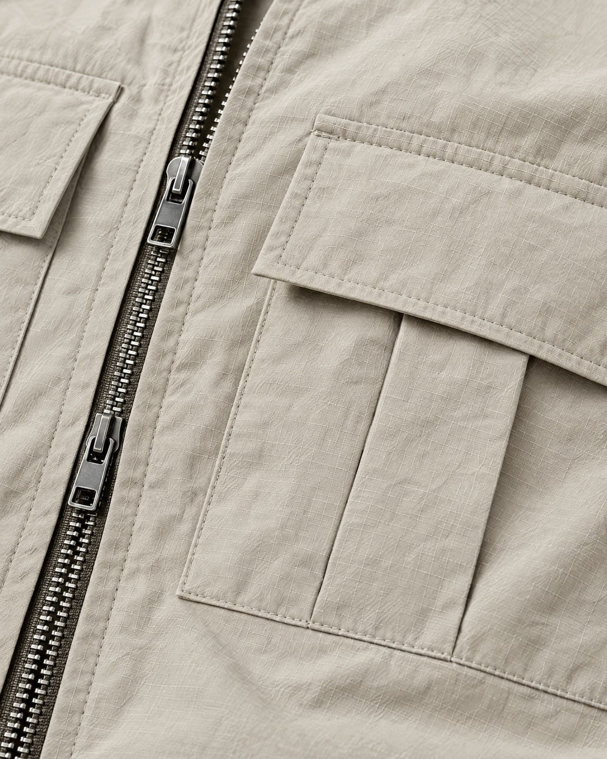 Romimi Hooded Tech Jacket in Beige, fabric close-up