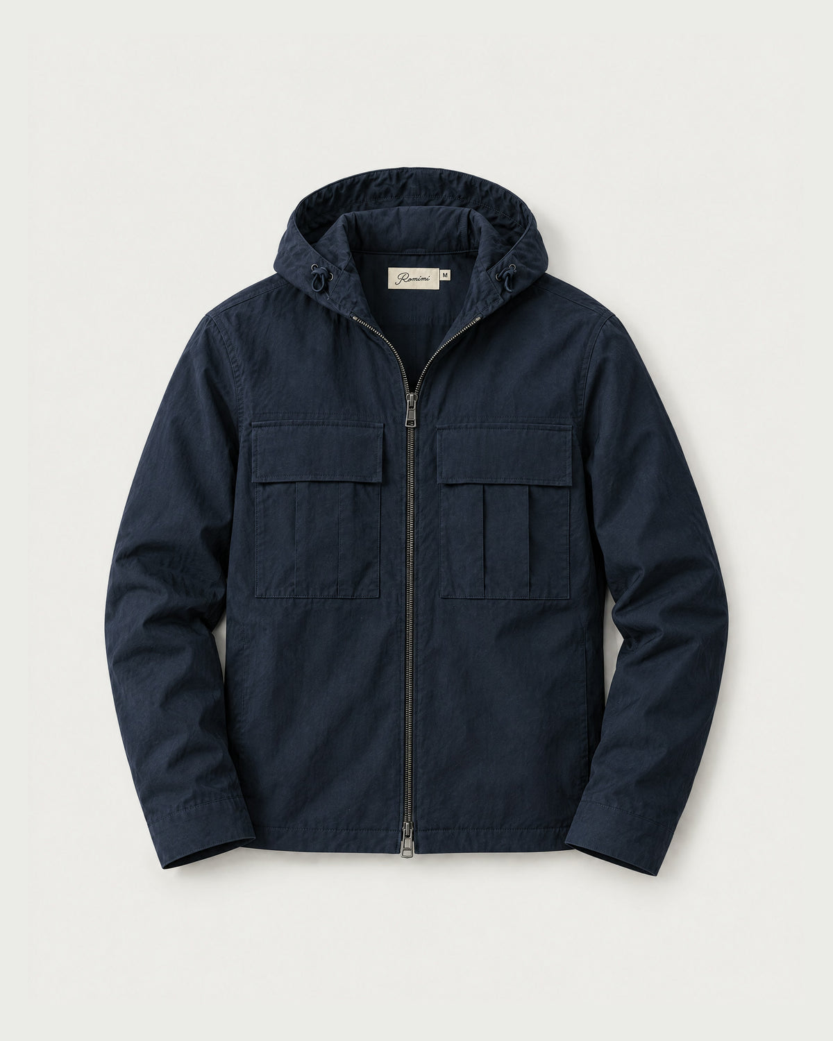 Romimi Hooded Tech Jacket in Navy, front view