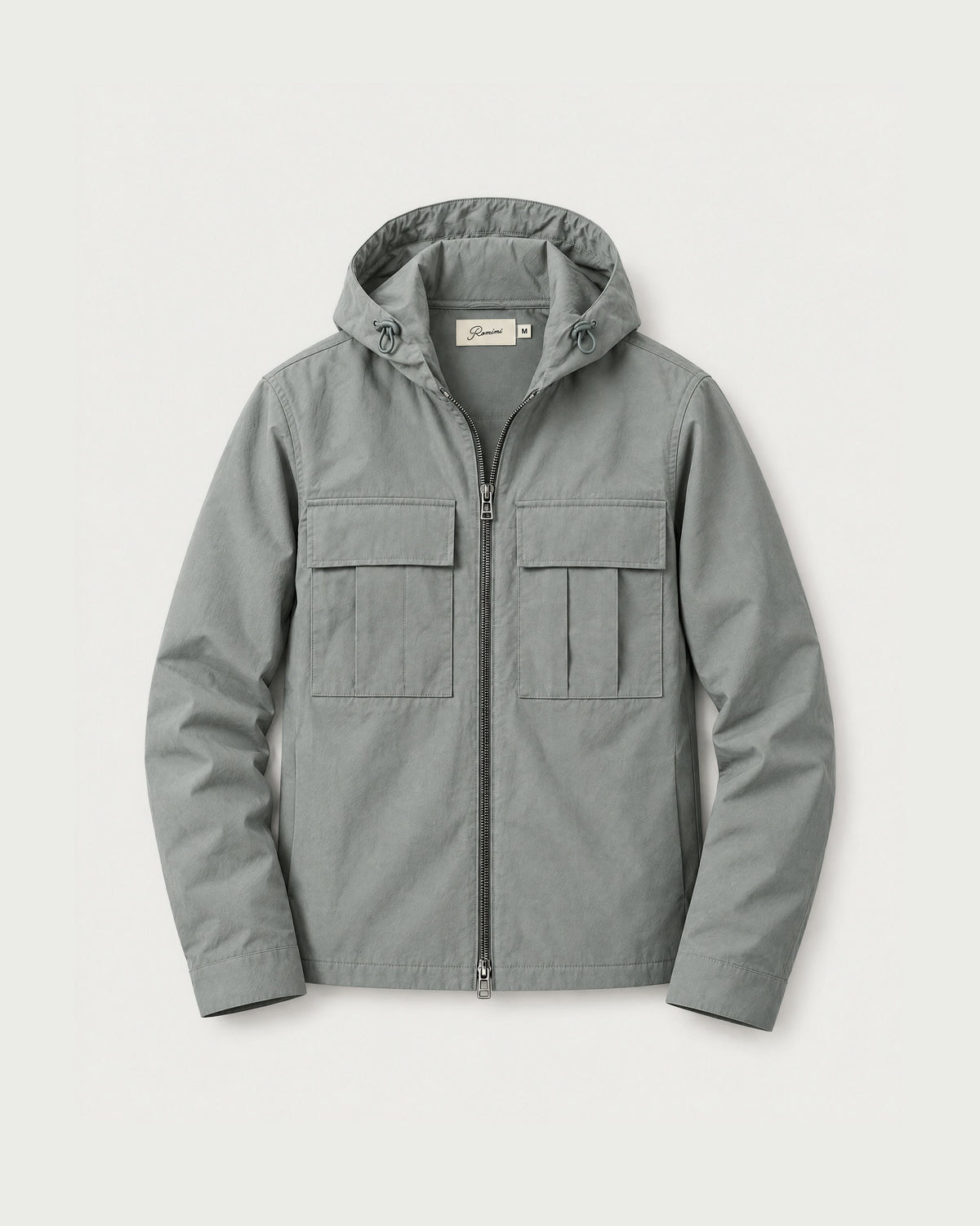 Romimi Hooded Tech Jacket in Sage Grey, front view