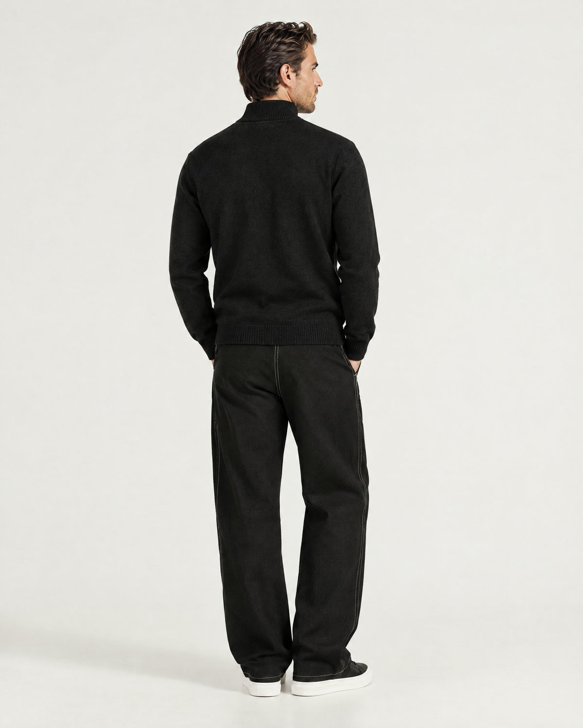 Romimi Knit Half-Zip in Black, back view, worn