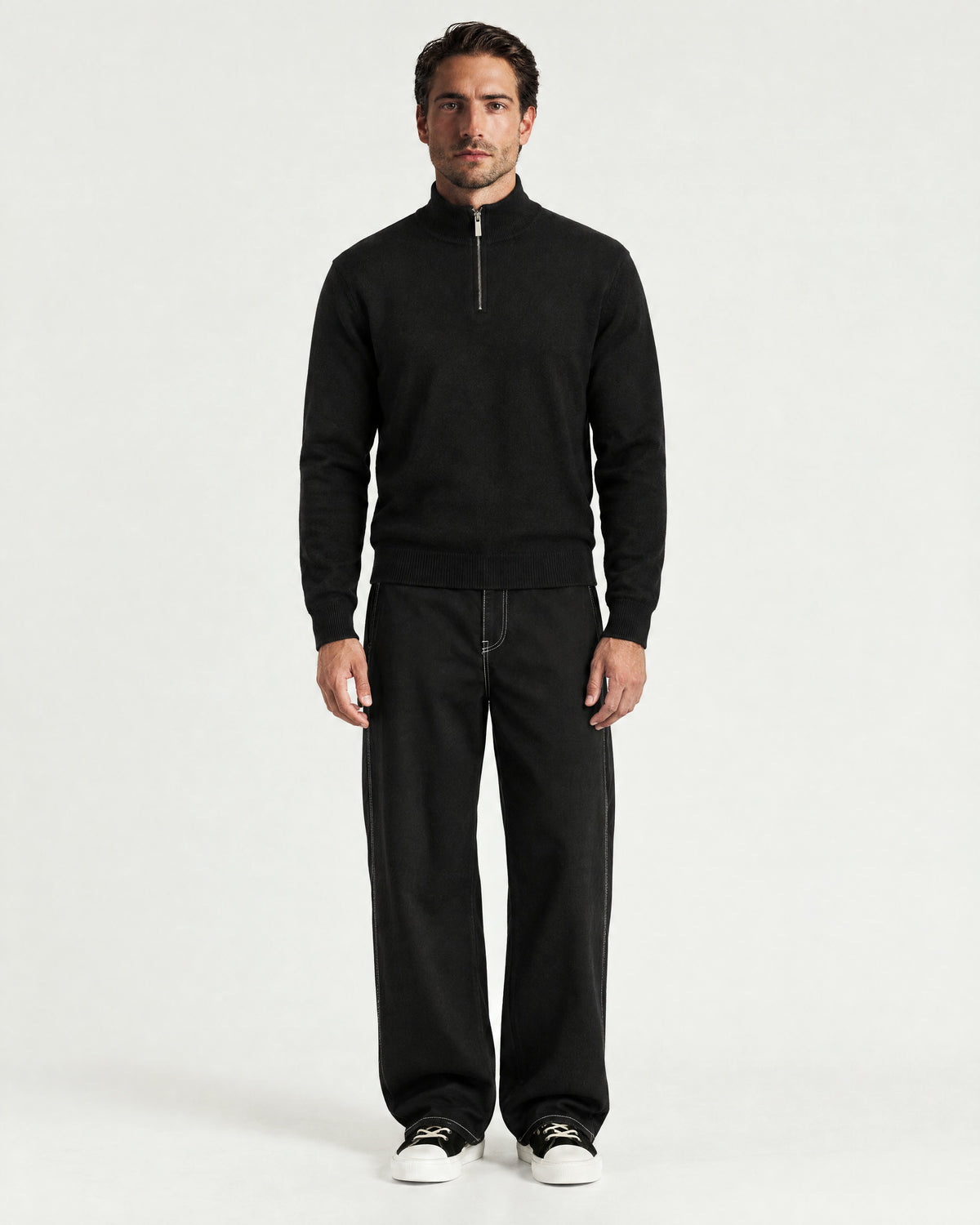 Romimi Knit Half-Zip in Black, worn