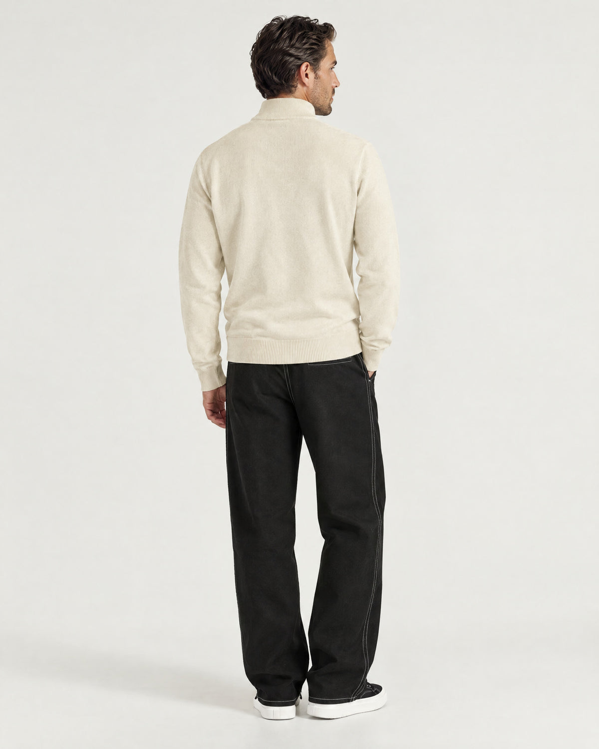 Romimi Knit Half-Zip in Cream, back view, worn