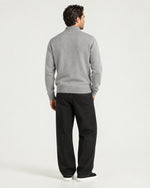 Romimi Knit Half-Zip in Grey Melange, back view, worn