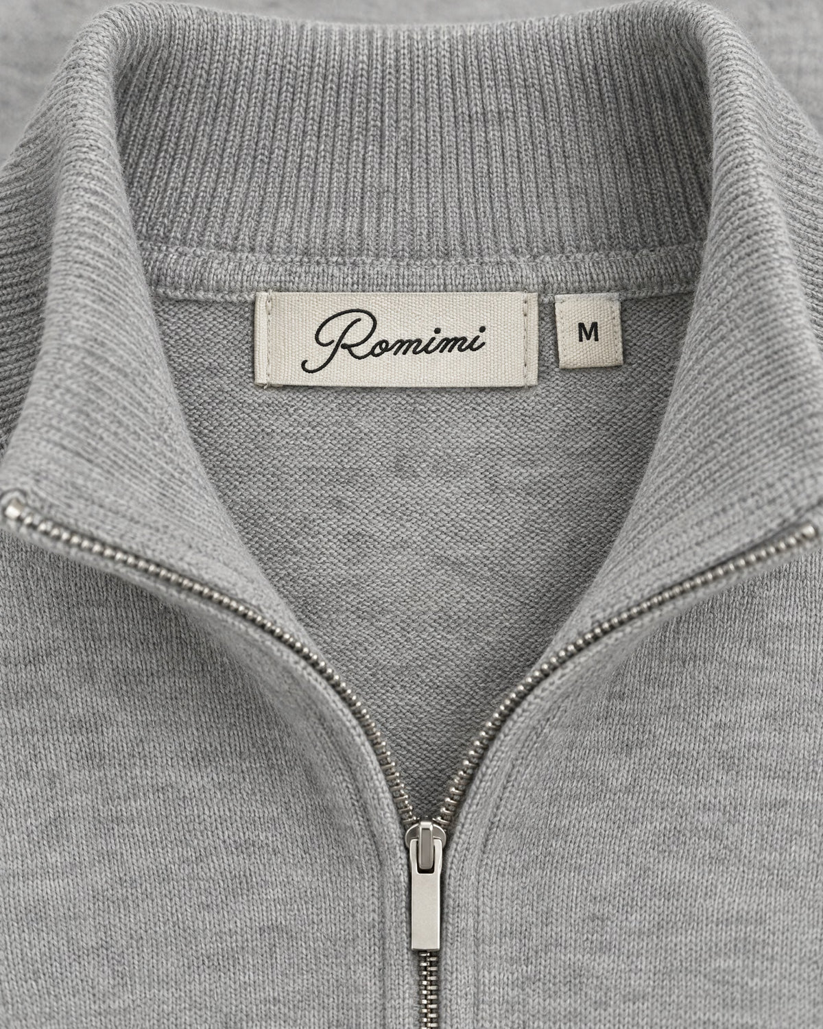 Romimi Knit Half-Zip in Grey Melange, label close-up