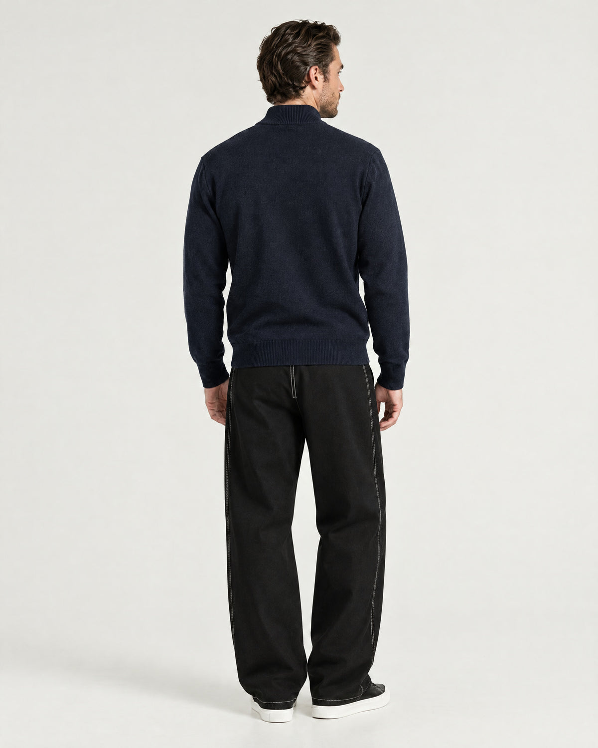 Romimi Knit Half-Zip in Navy, back view, worn