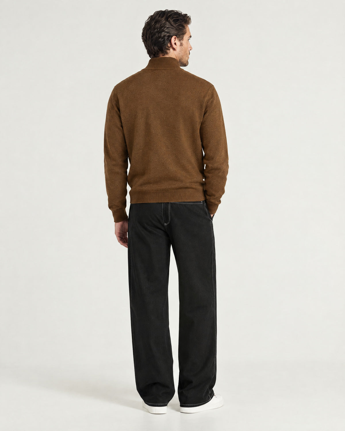 Romimi Knit Half-Zip in Tobacco, back view, worn