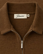 Romimi Knit Half-Zip in Tobacco, label close-up