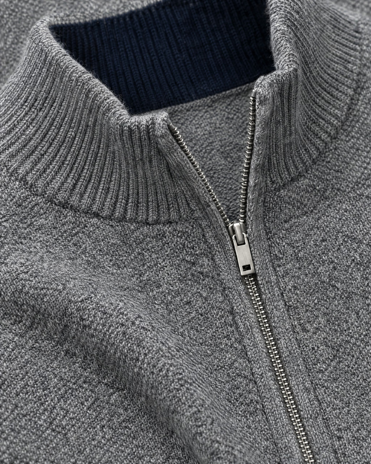 Romimi Knit Zip Cardigan in Grey Melange, fabric close-up
