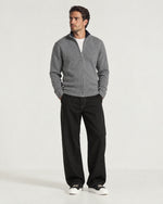 Romimi Knit Zip Cardigan in Grey Melange, full length, worn