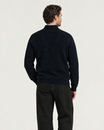 Romimi Knit Zip Cardigan in Navy, back view, worn