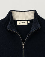 Romimi Knit Zip Cardigan in Navy, label close-up