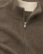 Romimi Knit Zip Cardigan in Taupe, fabric close-up