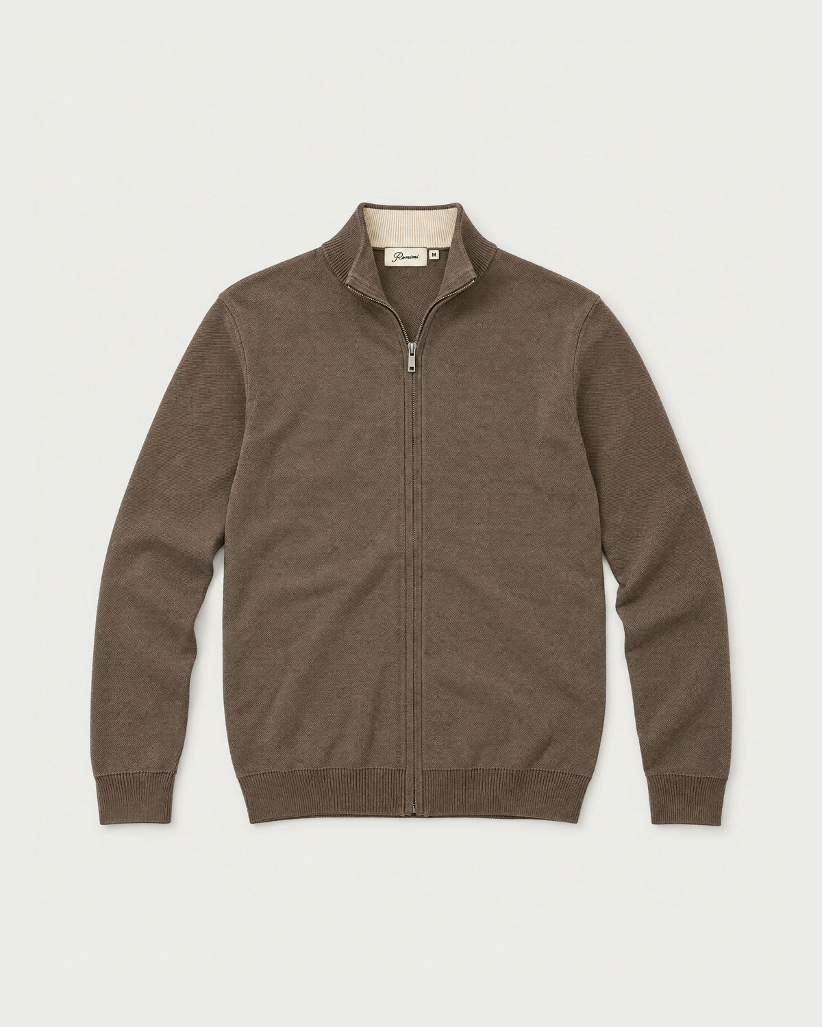 Romimi Knit Zip Cardigan in Taupe, front view